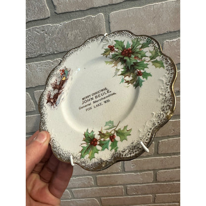 Vintage 1900s Fox Lake Wisconsin Advertising Christmas Plate Beule General Store