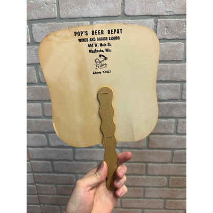 Vintage 1960s Pop's Beer Depot Waukesha Wisconsin Advertising Hand Fan