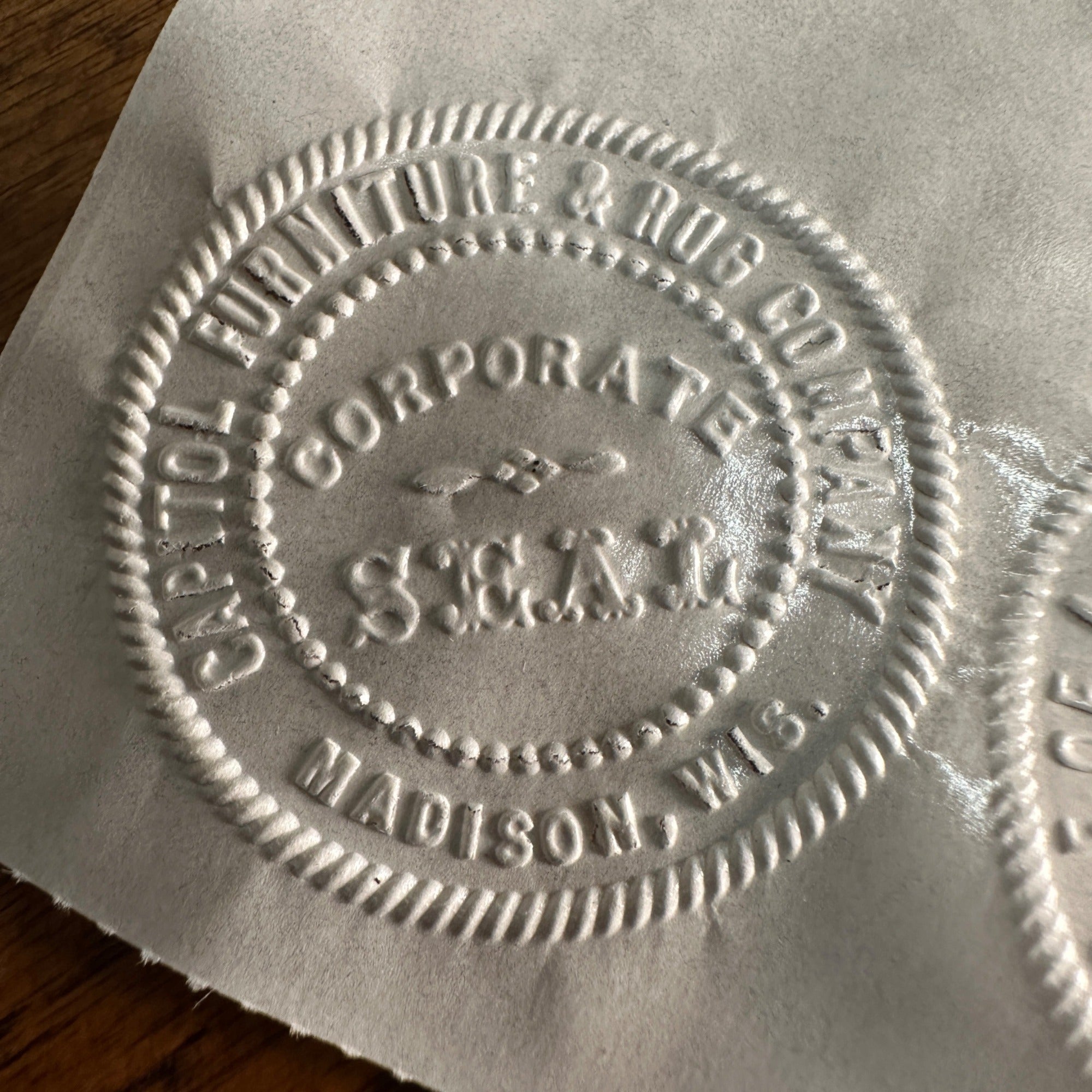 Antique Cast Iron Notary Stamp Seal -Capitol Furniture & Rug Madison Wis