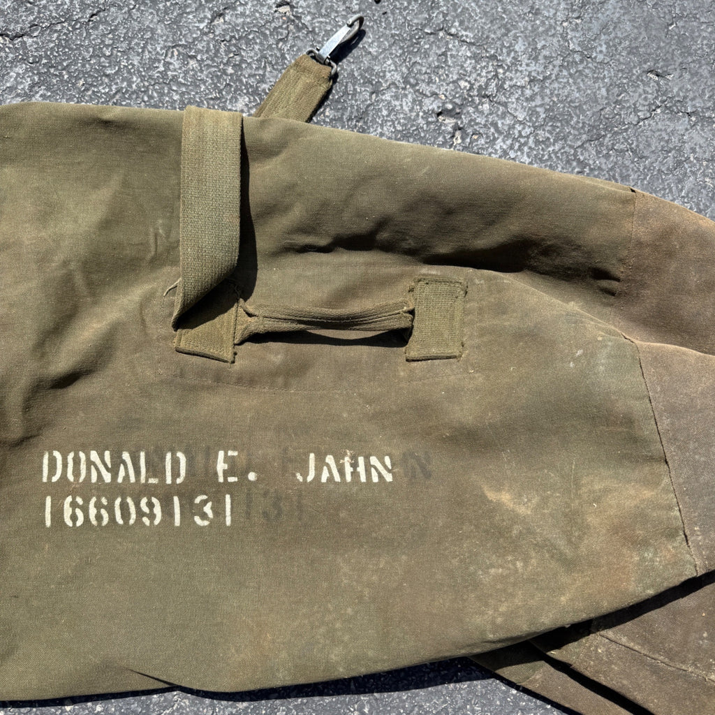 Vintage US Military Canvas Duffel Sea Bag Named Vietnam Era Army GI Canvas