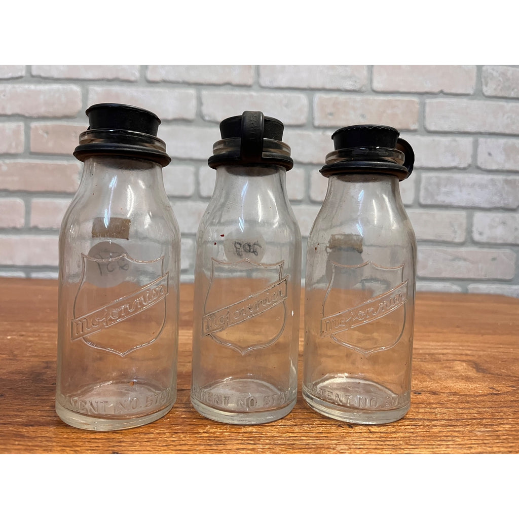 Vintage Lot 3 Mojonnier 1/2 Pint Glass Milk Sample Testing Bottles W/ Stoppers