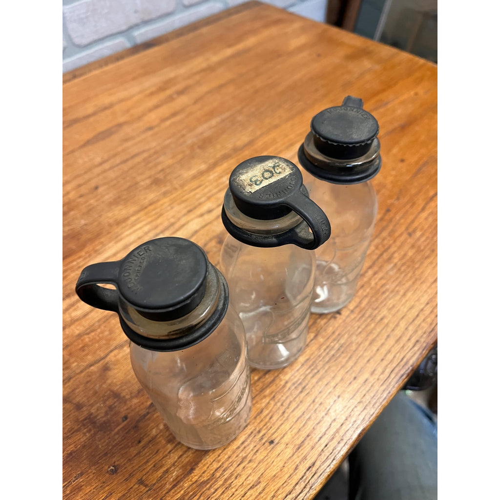 Vintage Lot 3 Mojonnier 1/2 Pint Glass Milk Sample Testing Bottles W/ Stoppers