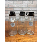 Vintage Lot 3 Mojonnier 1/2 Pint Glass Milk Sample Testing Bottles W/ Stoppers