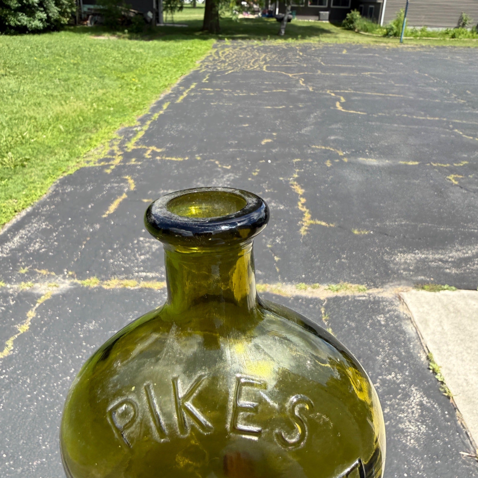 For Pikes Peak Flask Bottle Olive Green Glass Quart 1960s Reproduction