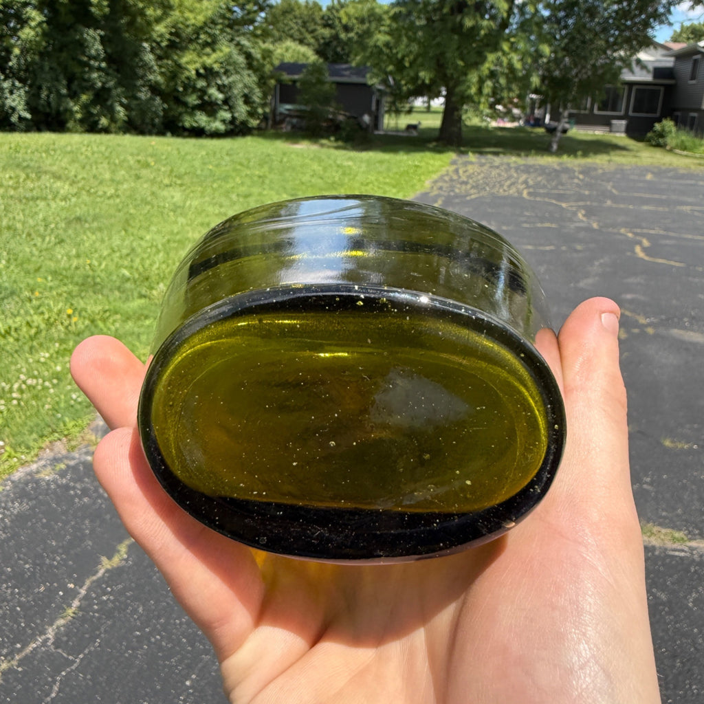 For Pikes Peak Flask Bottle Olive Green Glass Quart 1960s Reproduction