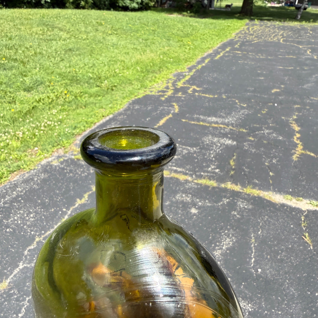 For Pikes Peak Flask Bottle Olive Green Glass Quart 1960s Reproduction