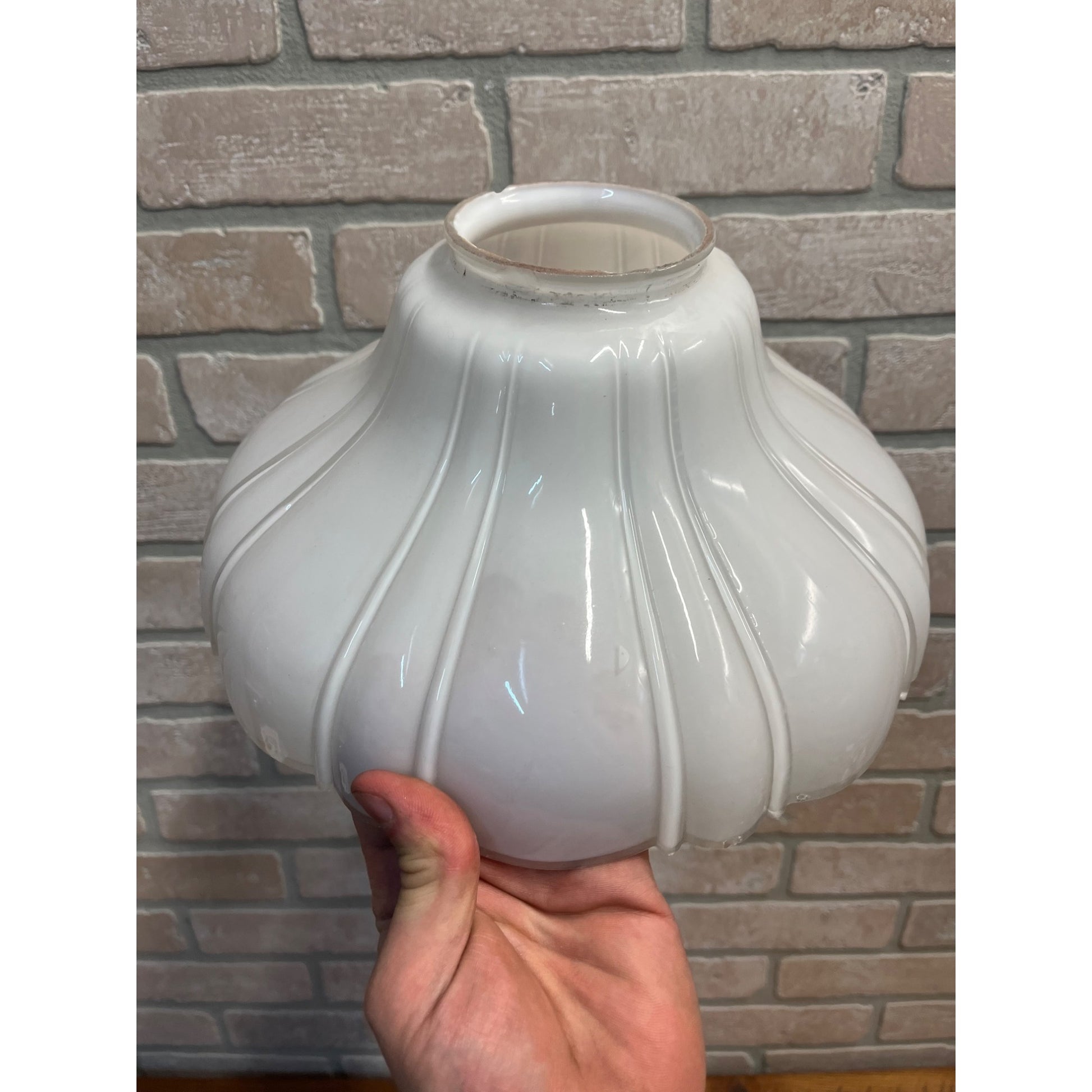 Antique Sheffield Style Clam Broth Glass Ribbed Light Shade Industrial 10-3/4"