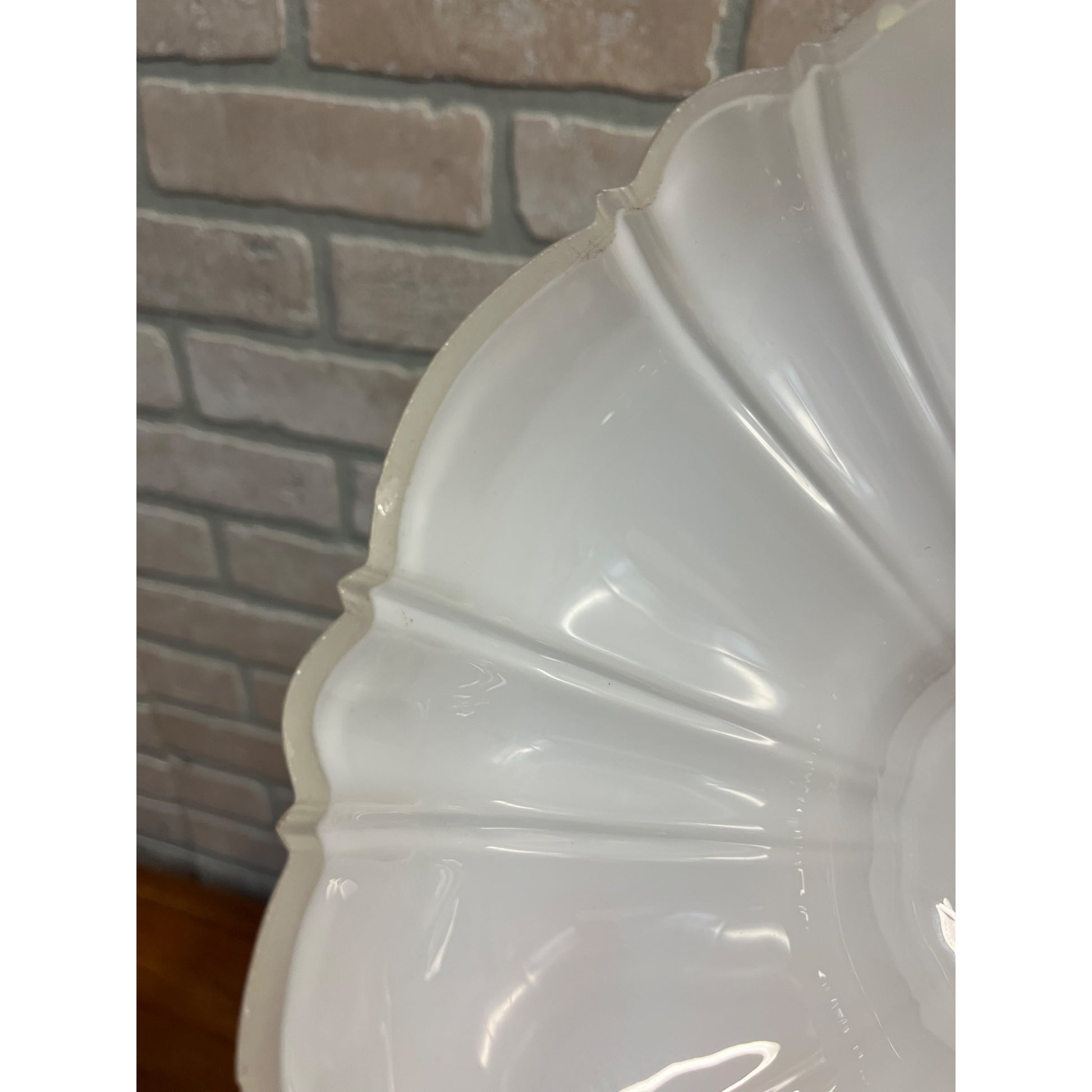 Antique Sheffield Style Clam Broth Glass Ribbed Light Shade Industrial 10-3/4"