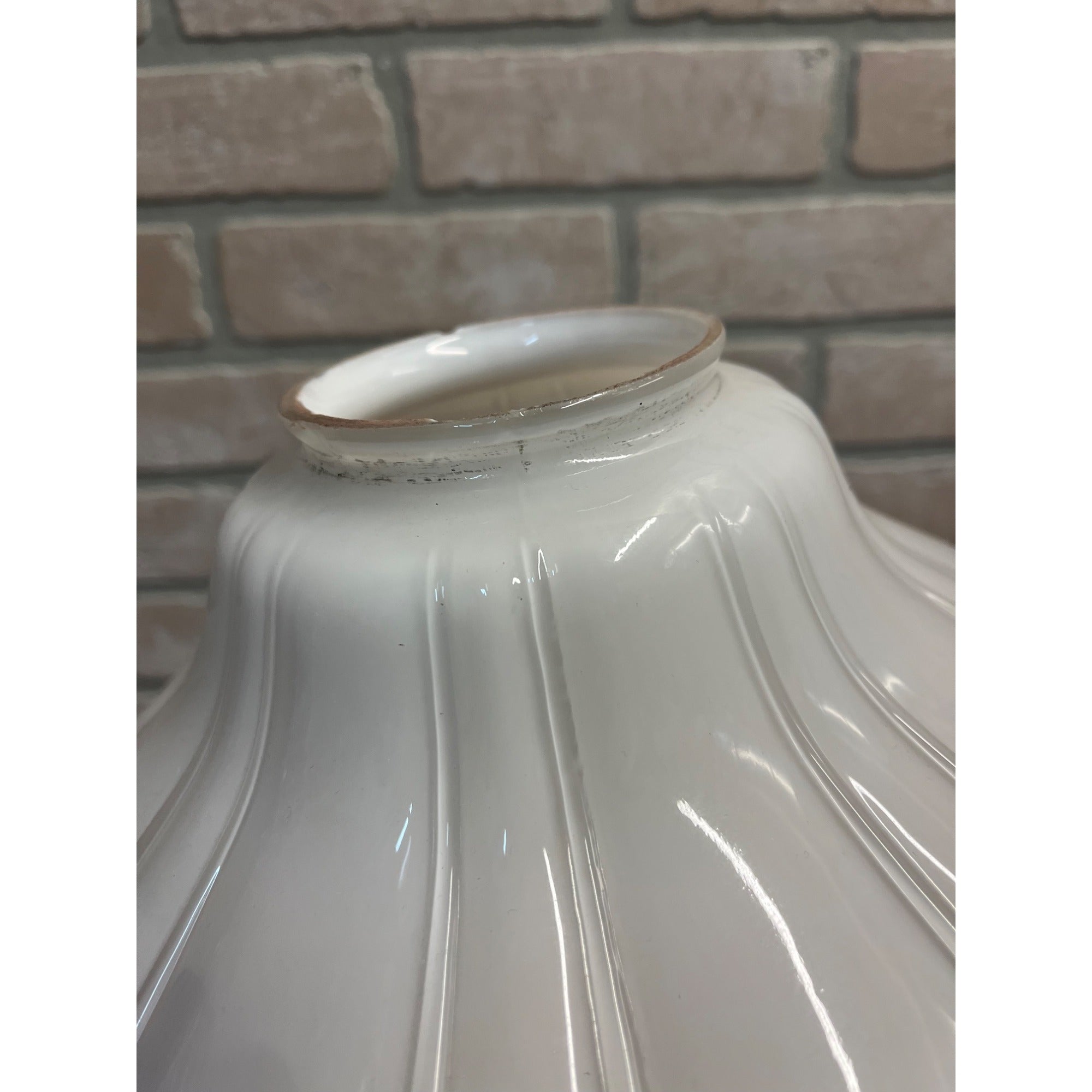 Antique Sheffield Style Clam Broth Glass Ribbed Light Shade Industrial 10-3/4"