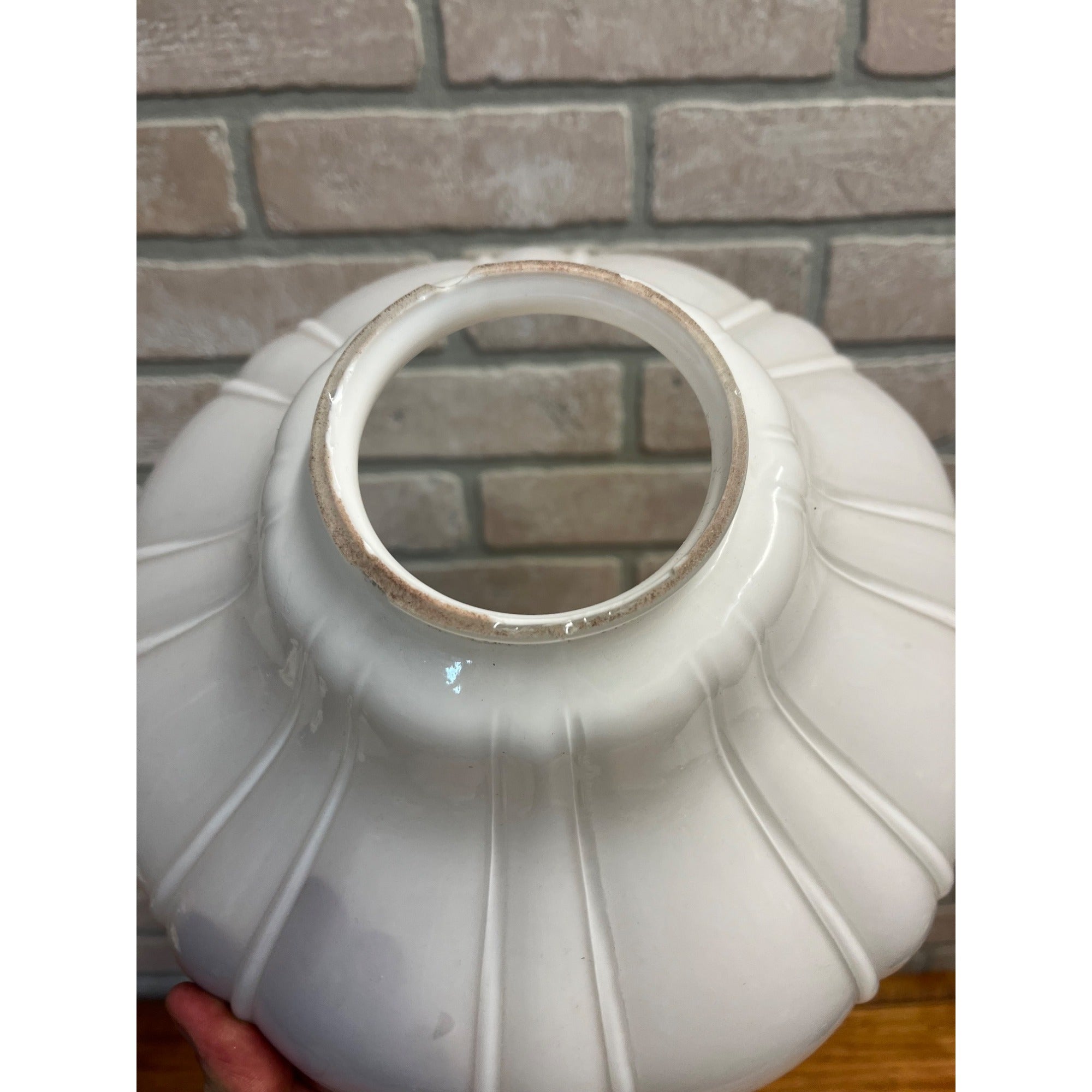 Antique Sheffield Style Clam Broth Glass Ribbed Light Shade Industrial 10-3/4"