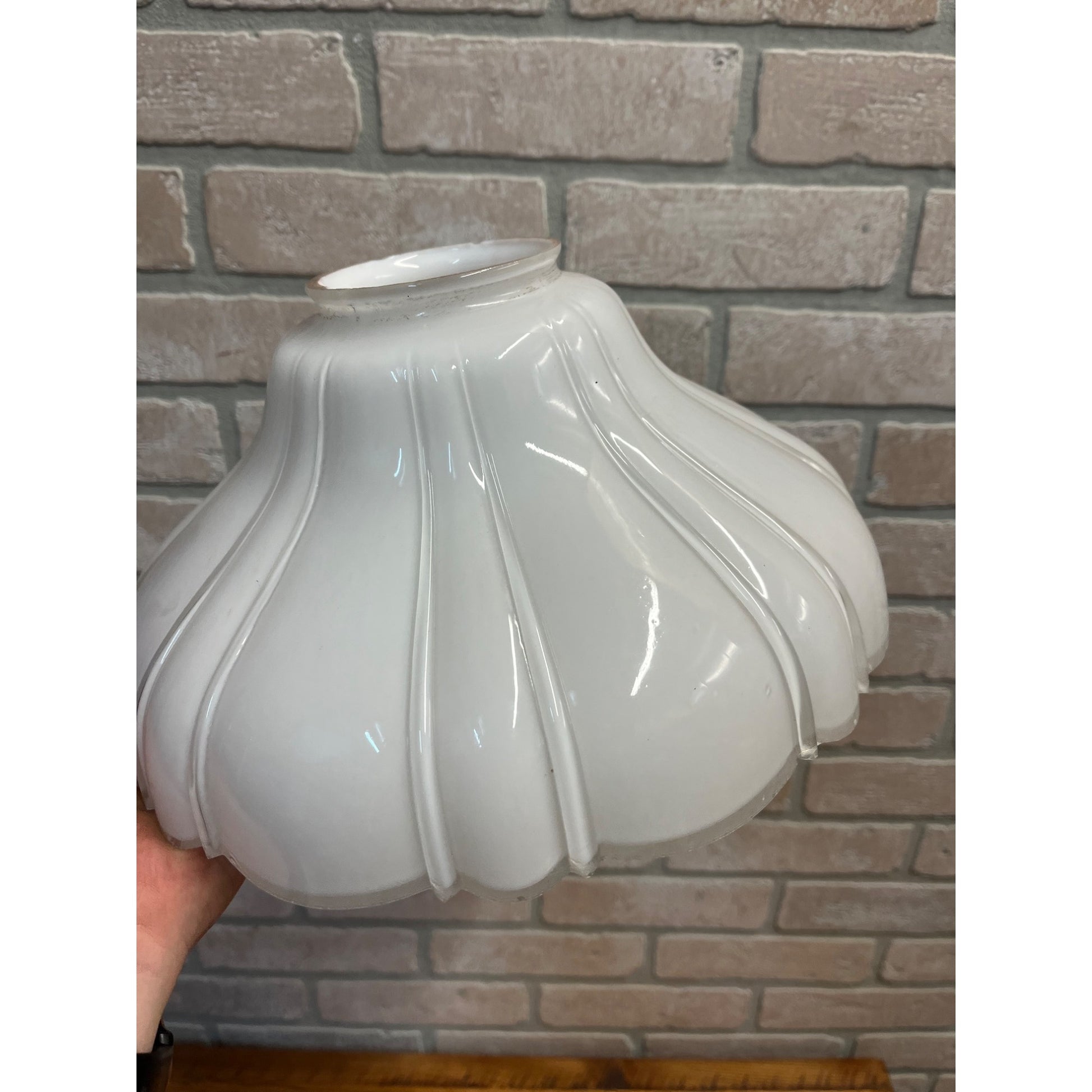 Antique Sheffield Style Clam Broth Glass Ribbed Light Shade Industrial 10-3/4"