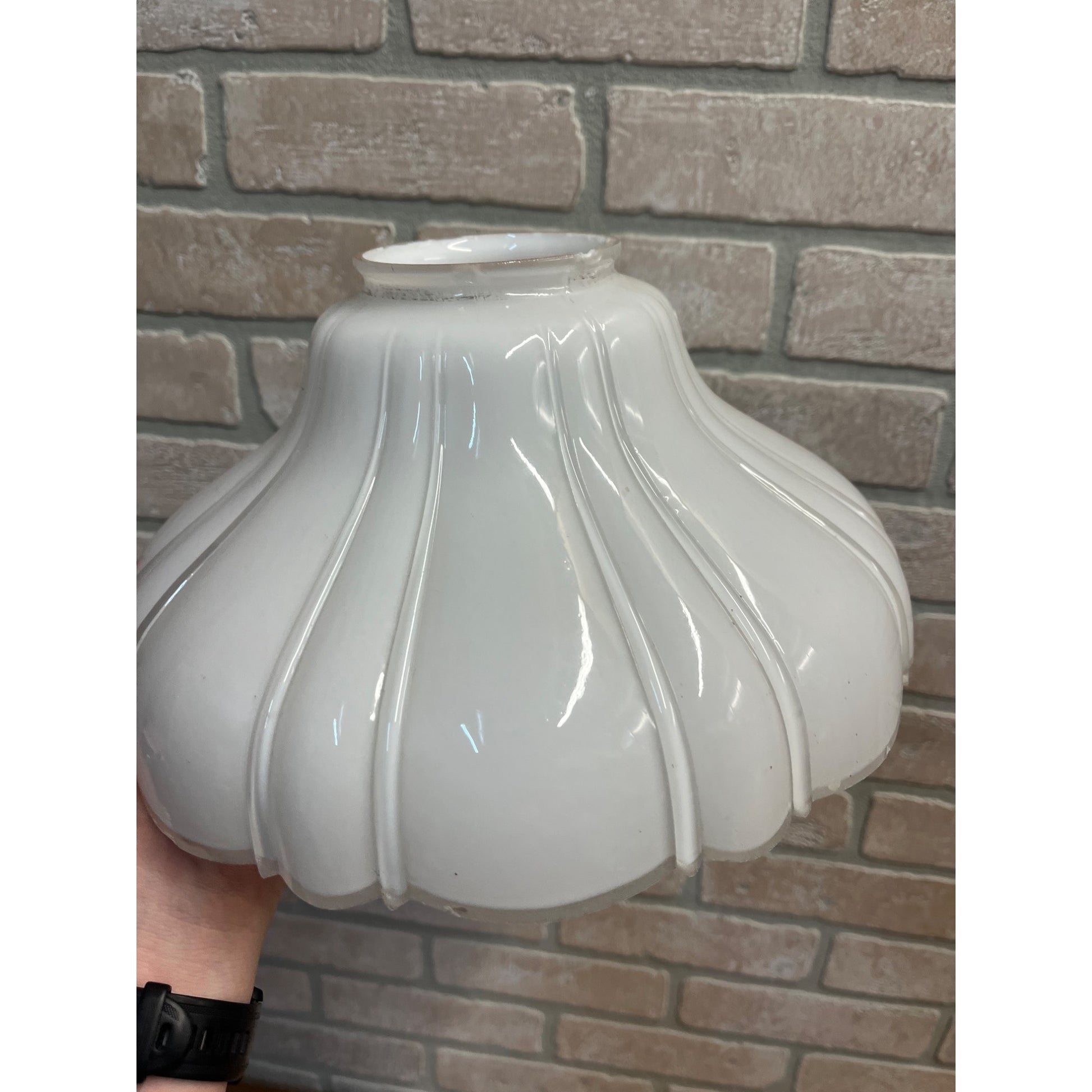 Antique Sheffield Style Clam Broth Glass Ribbed Light Shade Industrial 10-3/4"