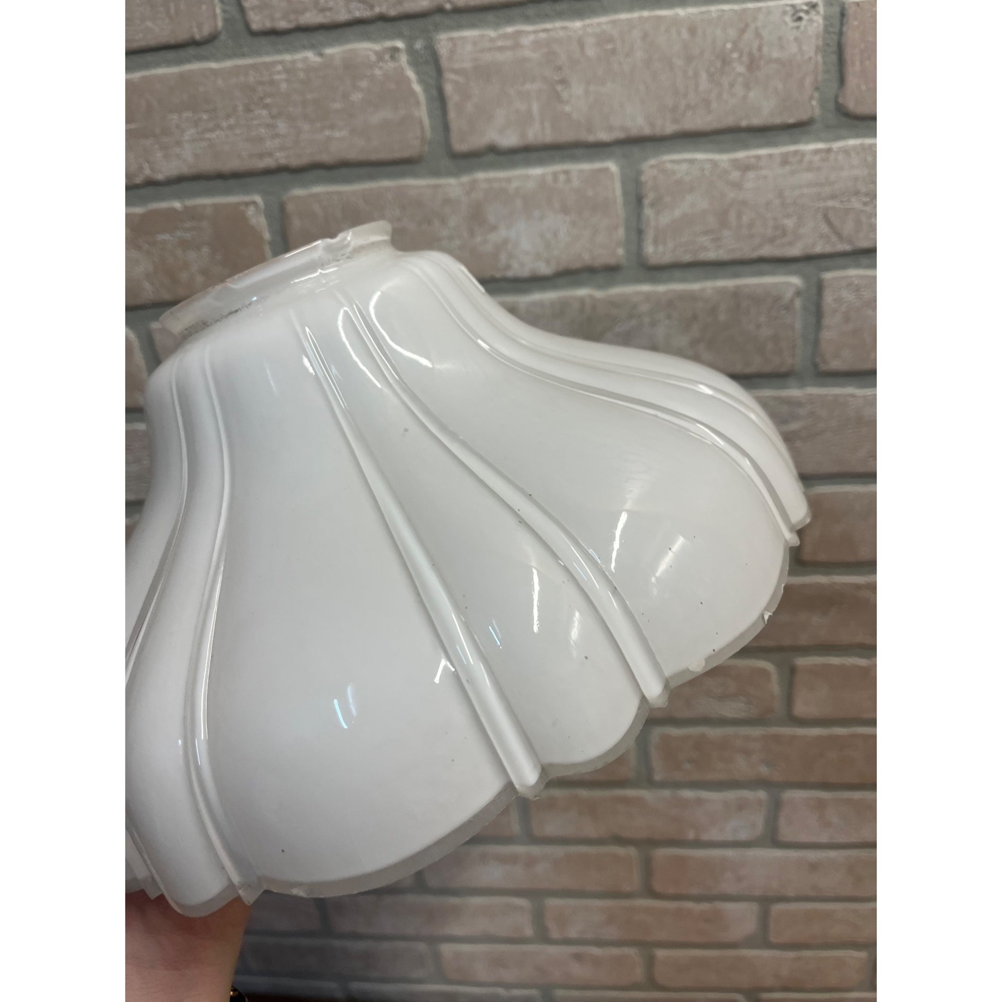 Antique Sheffield Style Clam Broth Glass Ribbed Light Shade Industrial 10-3/4"