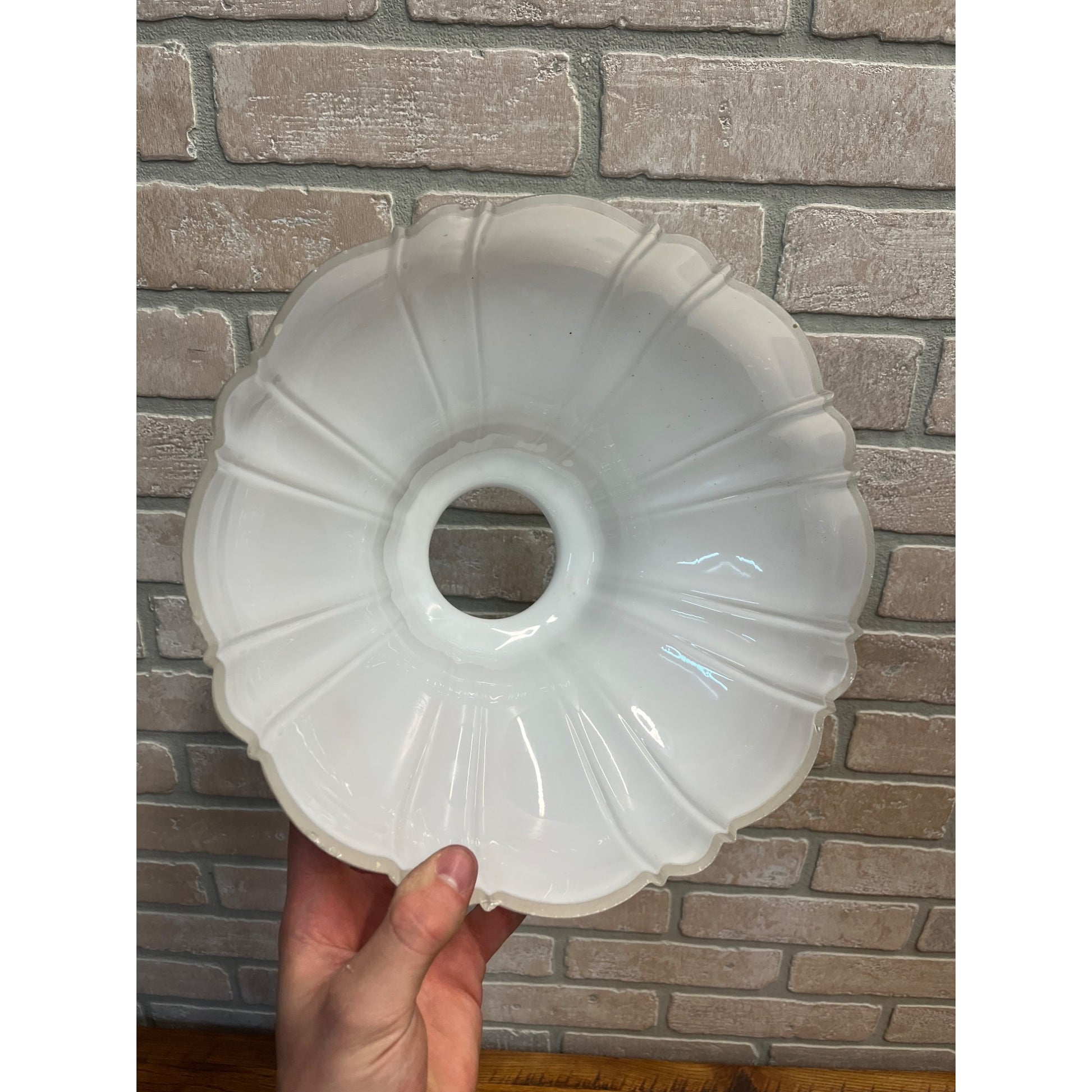 Antique Sheffield Style Clam Broth Glass Ribbed Light Shade Industrial 10-3/4"