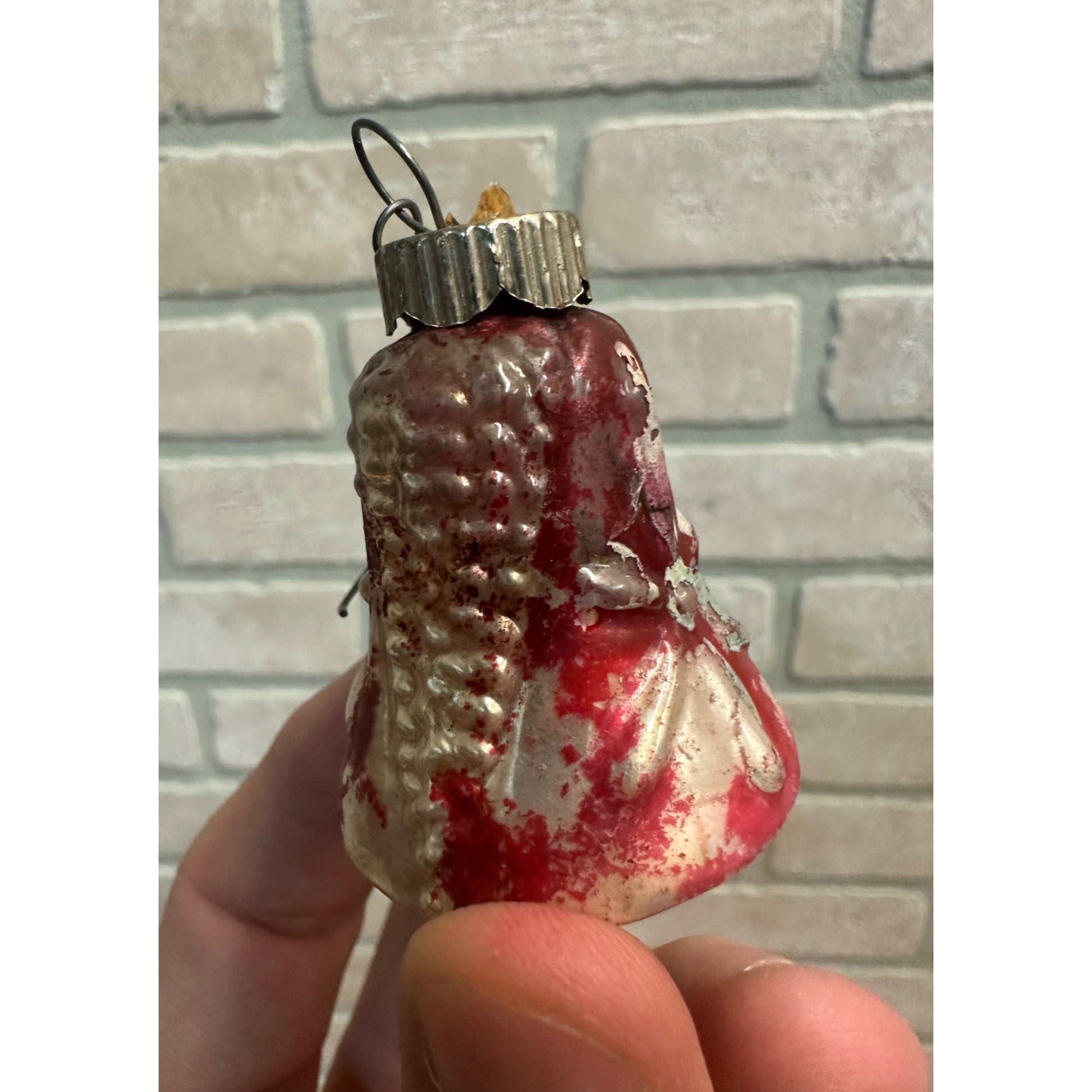 Antique 1900s German Mercury Blown Glass Ornament Bell w/ Flowers Red