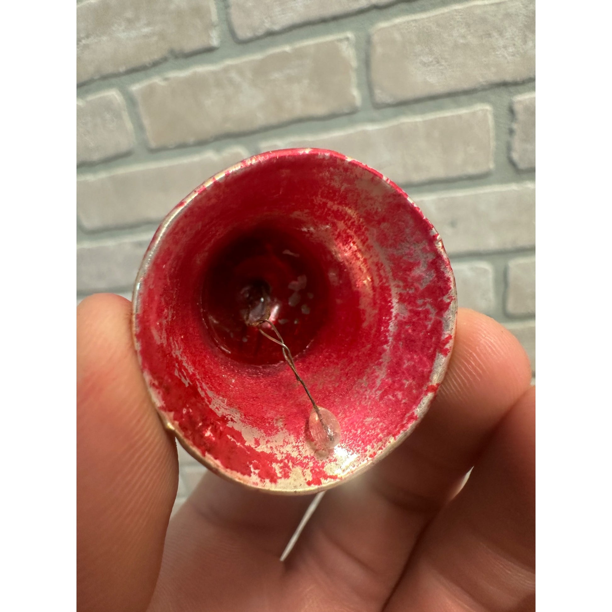 Antique 1900s German Mercury Blown Glass Ornament Bell w/ Flowers Red