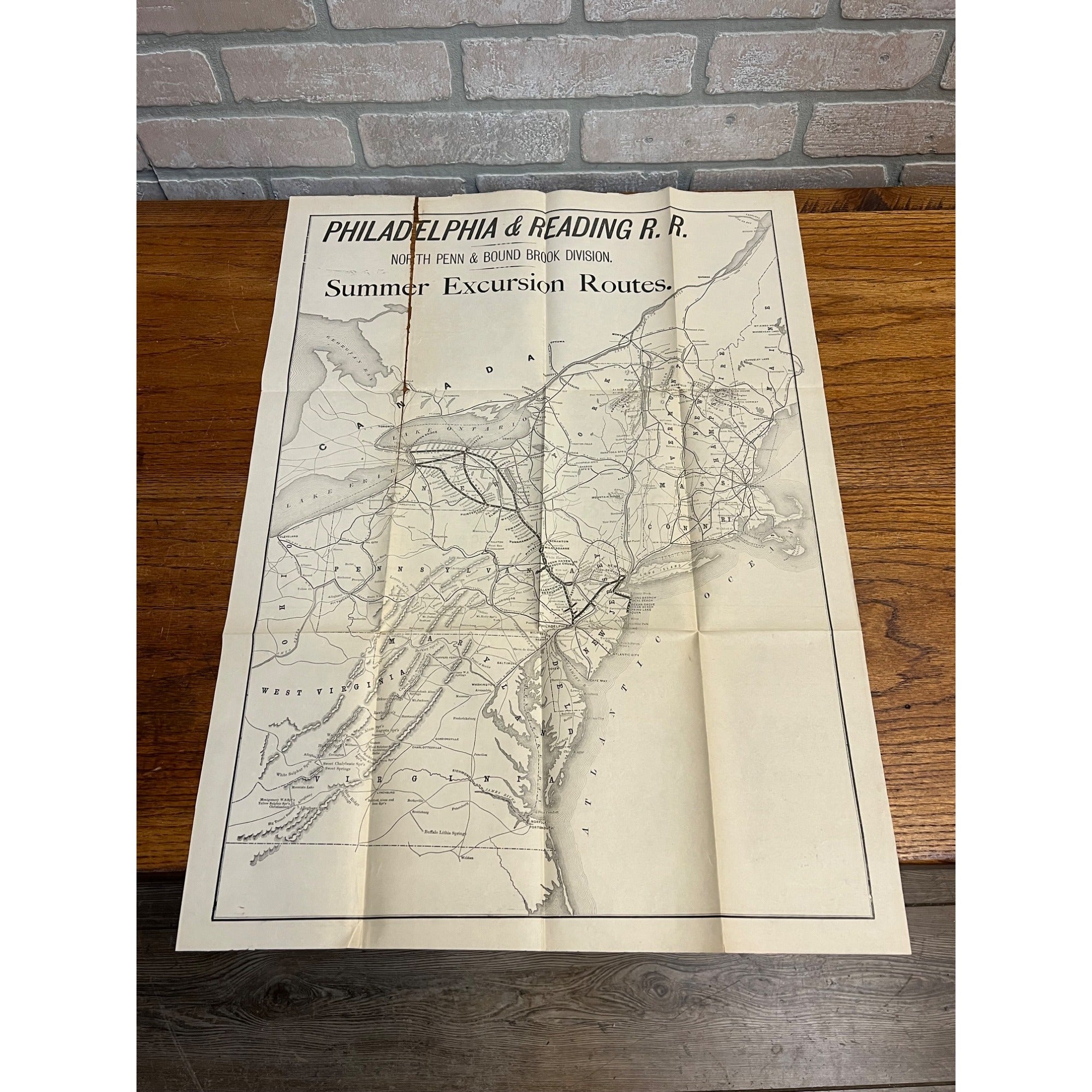 Vintage Philadelphia & Reading Railroad Map Summer Excursions North Pend Bound Brook