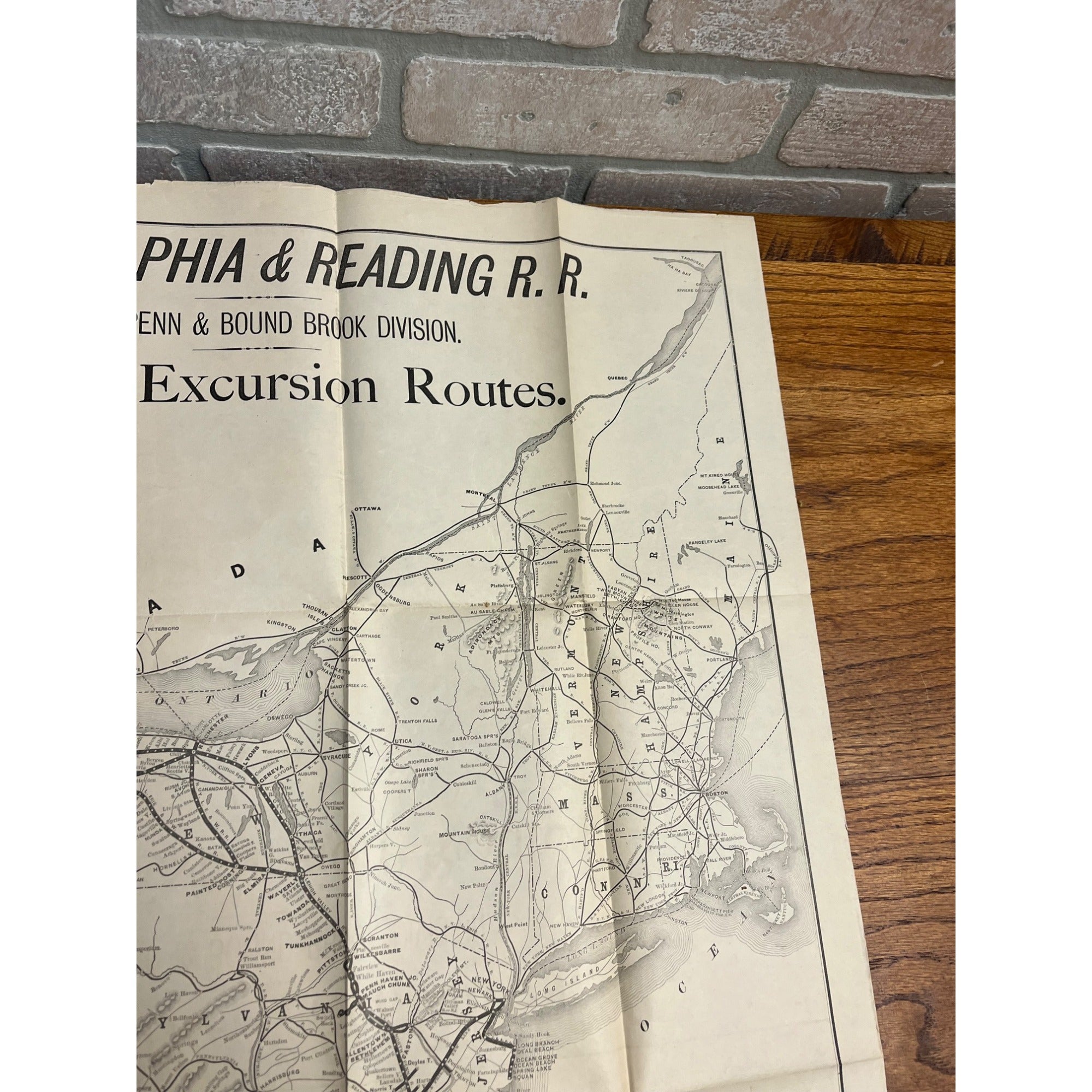 Vintage Philadelphia & Reading Railroad Map Summer Excursions North Pend Bound Brook