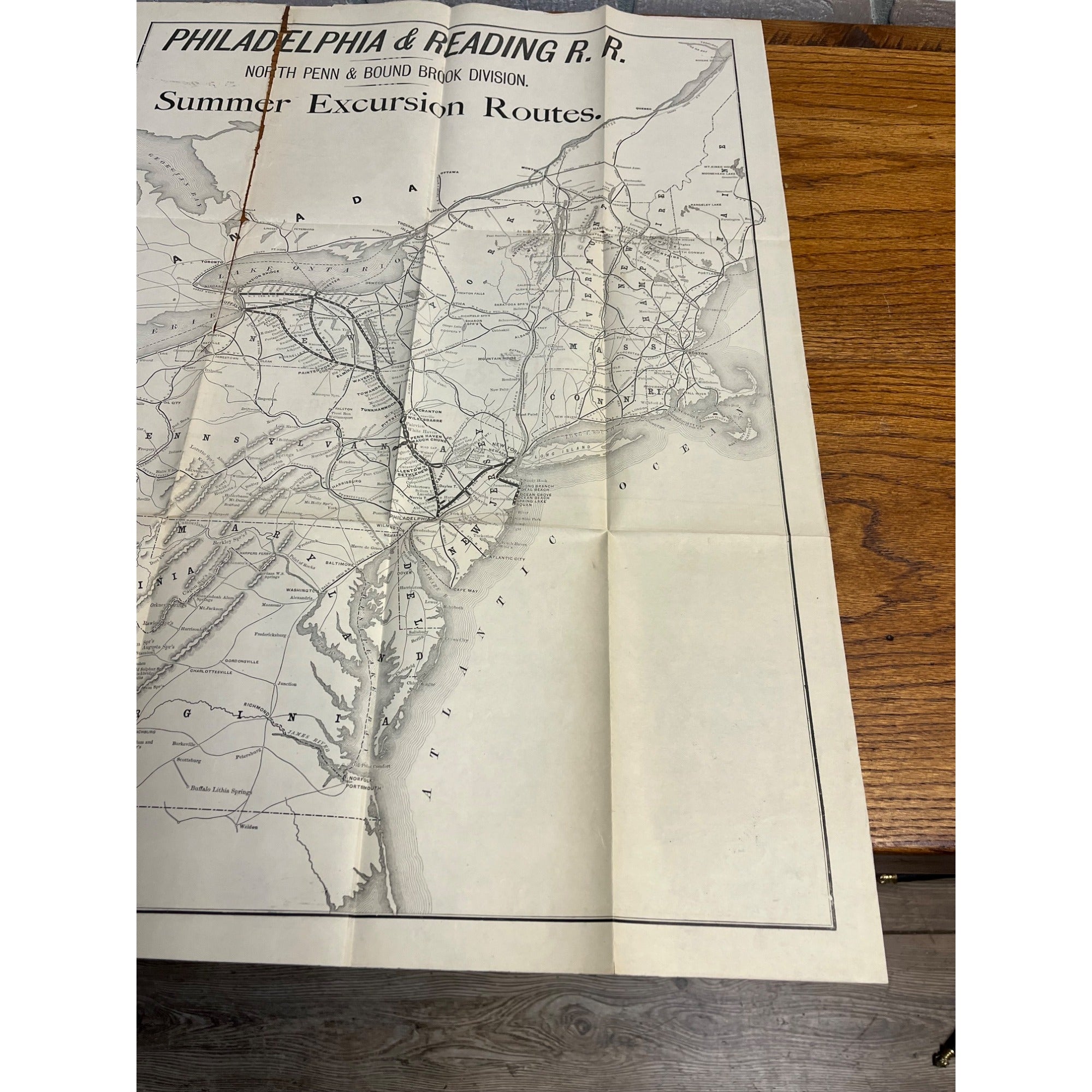 Vintage Philadelphia & Reading Railroad Map Summer Excursions North Pend Bound Brook