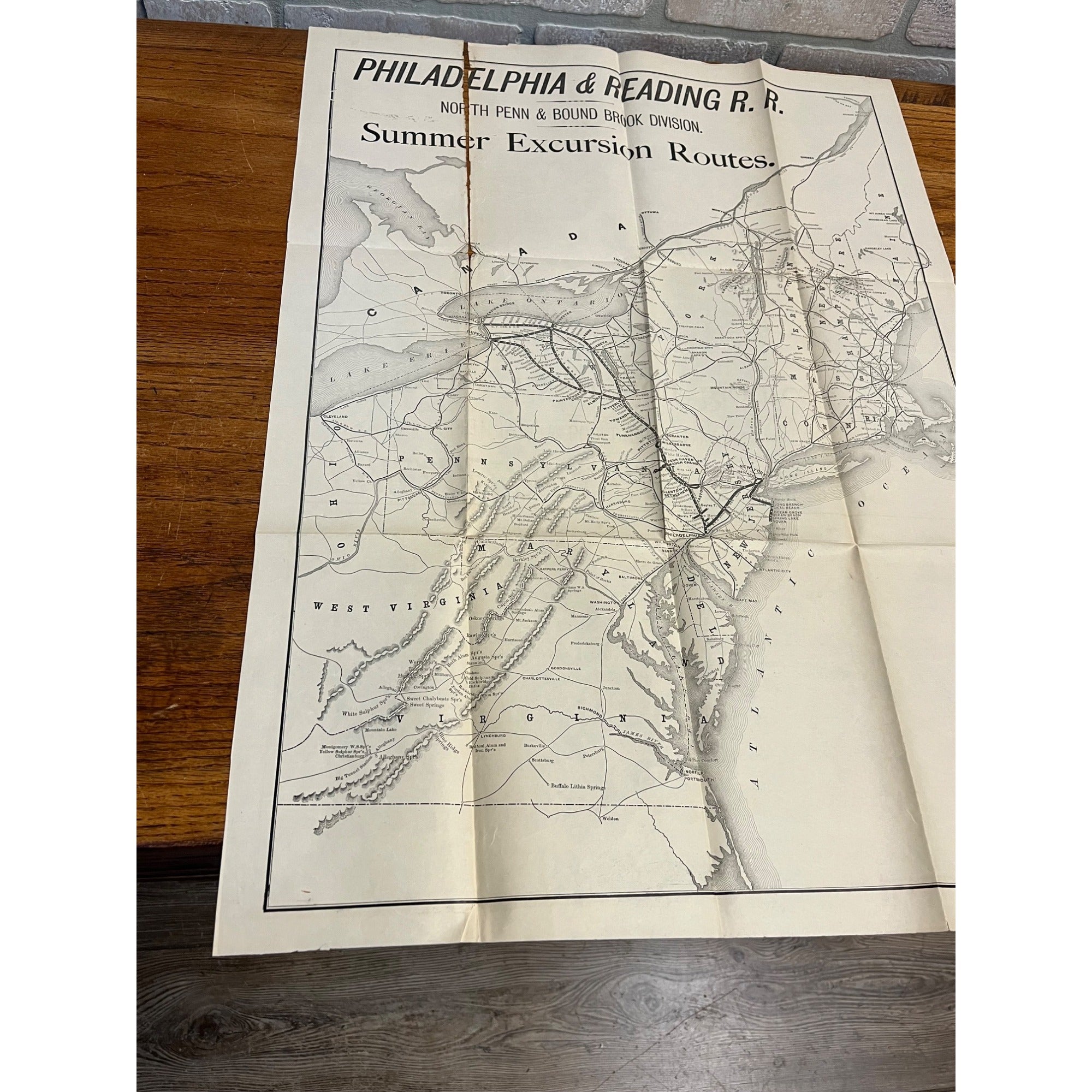 Vintage Philadelphia & Reading Railroad Map Summer Excursions North Pend Bound Brook