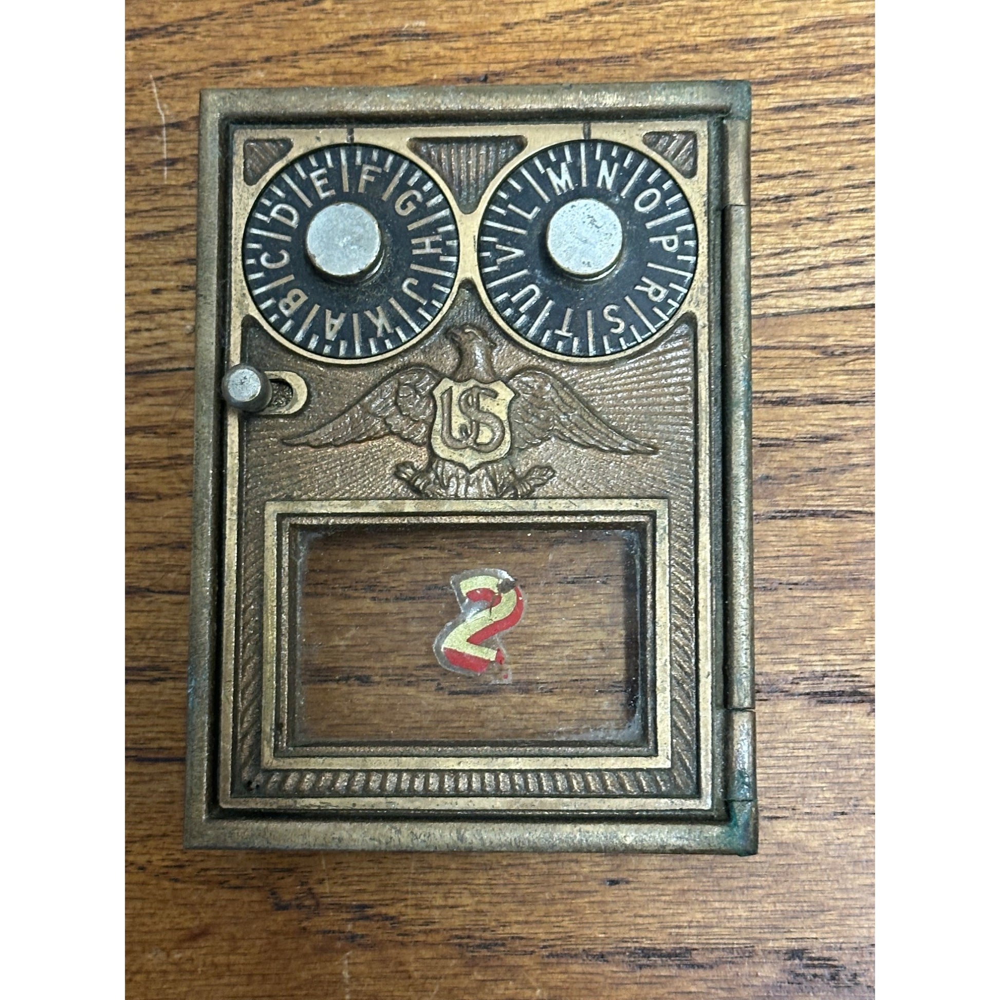 Antique Solid Brass US Post Office Eagle Box Door Corbin 2 Dial Combination USPS #2