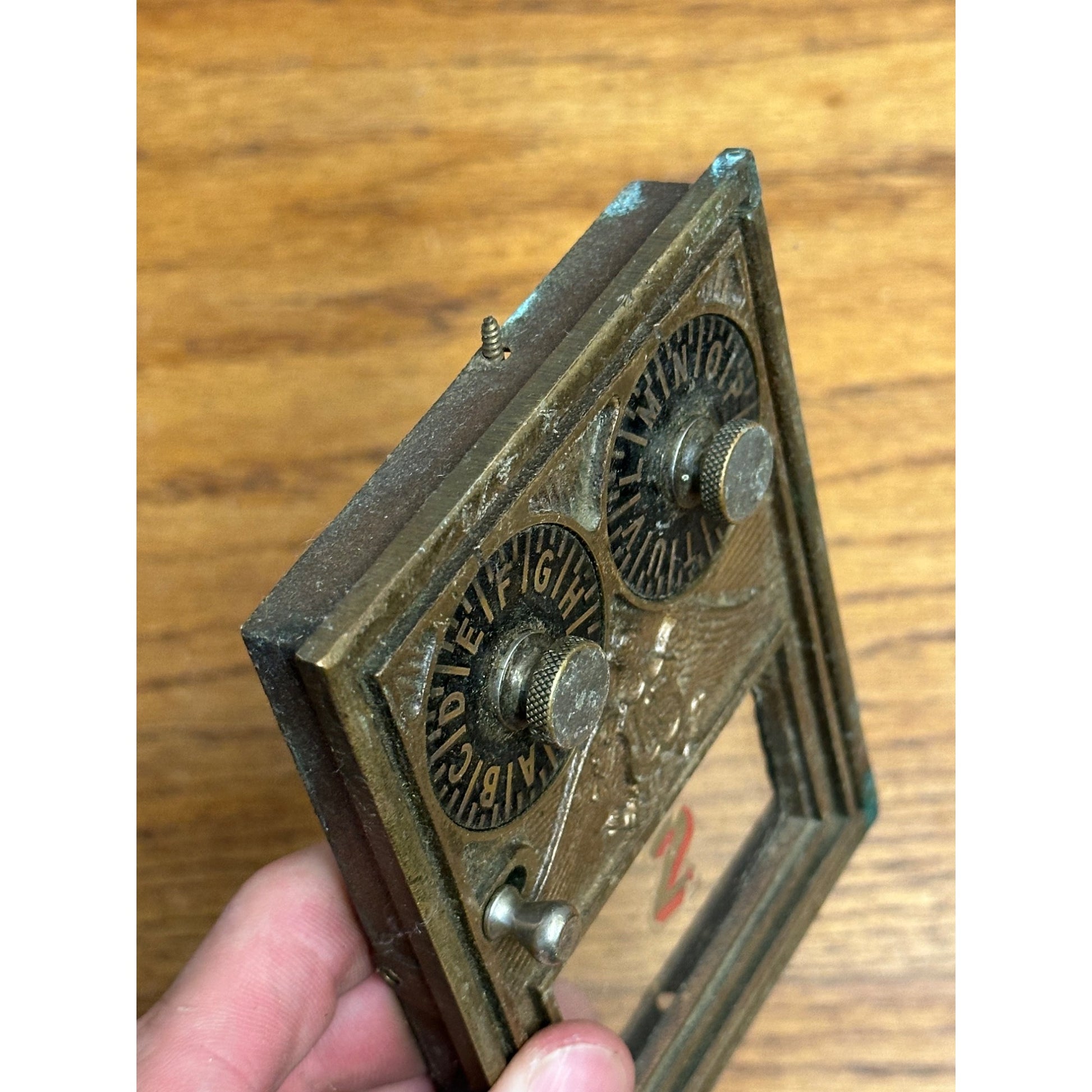 Antique Solid Brass US Post Office Eagle Box Door Corbin 2 Dial Combination USPS #2