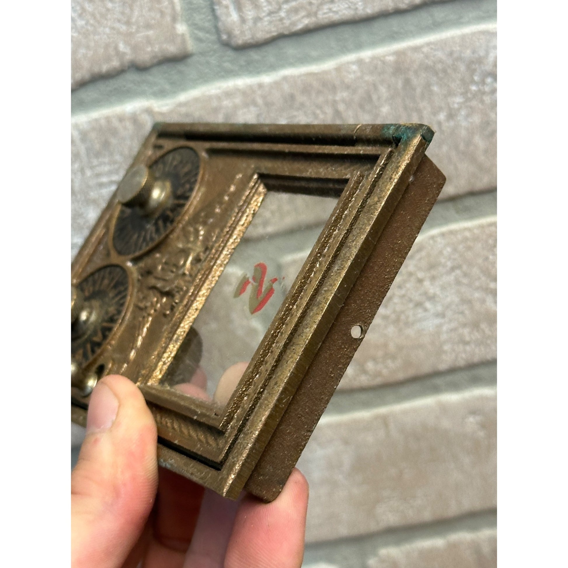 Antique Solid Brass US Post Office Eagle Box Door Corbin 2 Dial Combination USPS #2