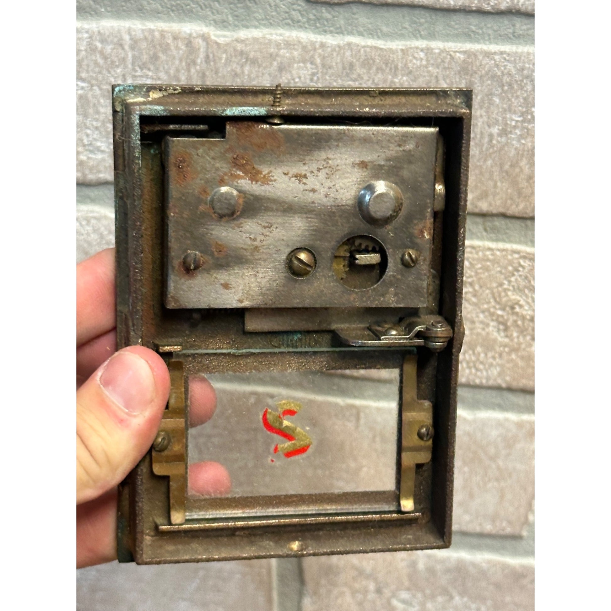 Antique Solid Brass US Post Office Eagle Box Door Corbin 2 Dial Combination USPS #2