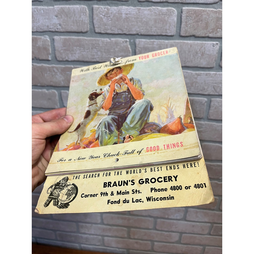 Vintage 1941 Braun's Grocery Advertising Calendar Sign Fond du Lac Wis WI
