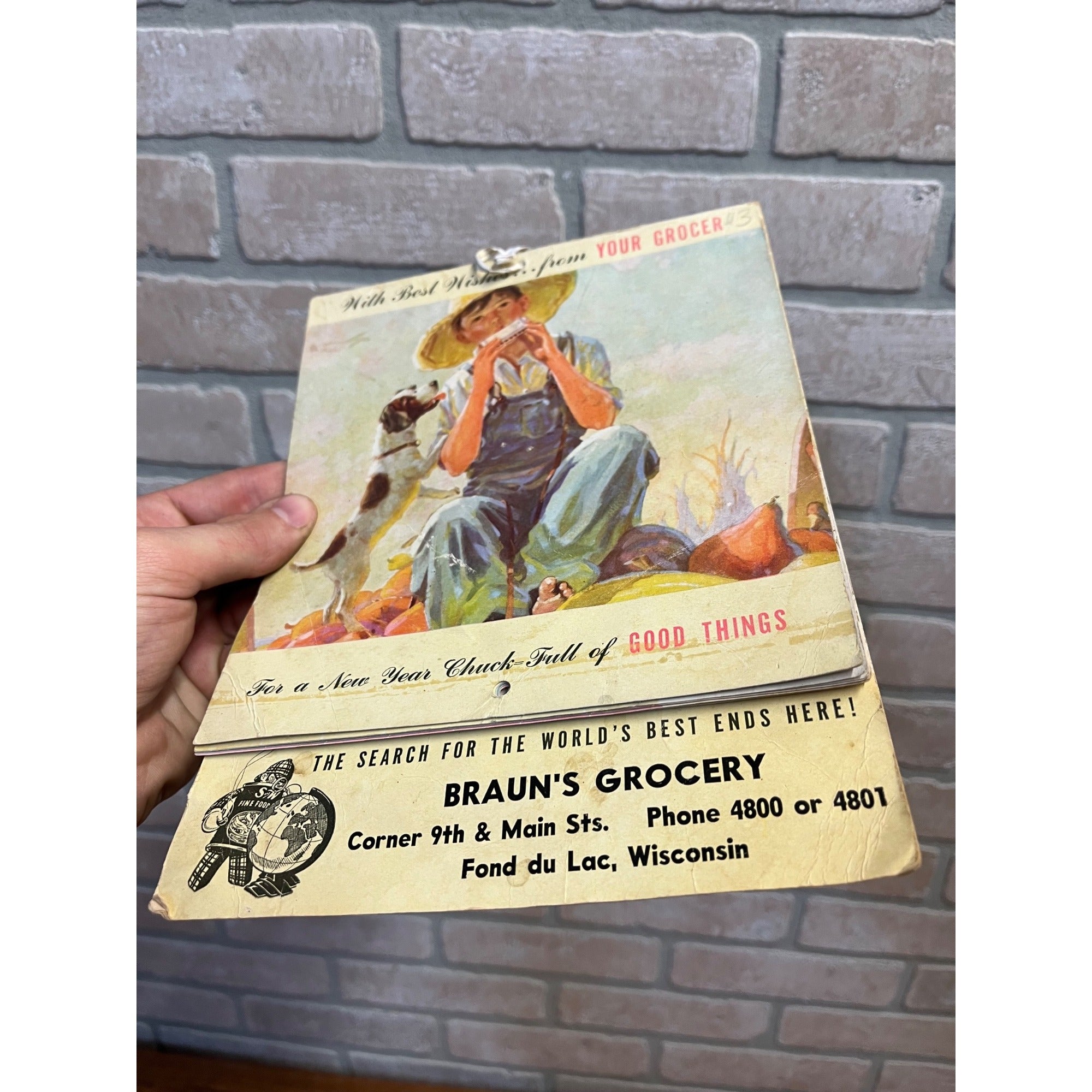 Vintage 1941 Braun's Grocery Advertising Calendar Sign Fond du Lac Wis WI