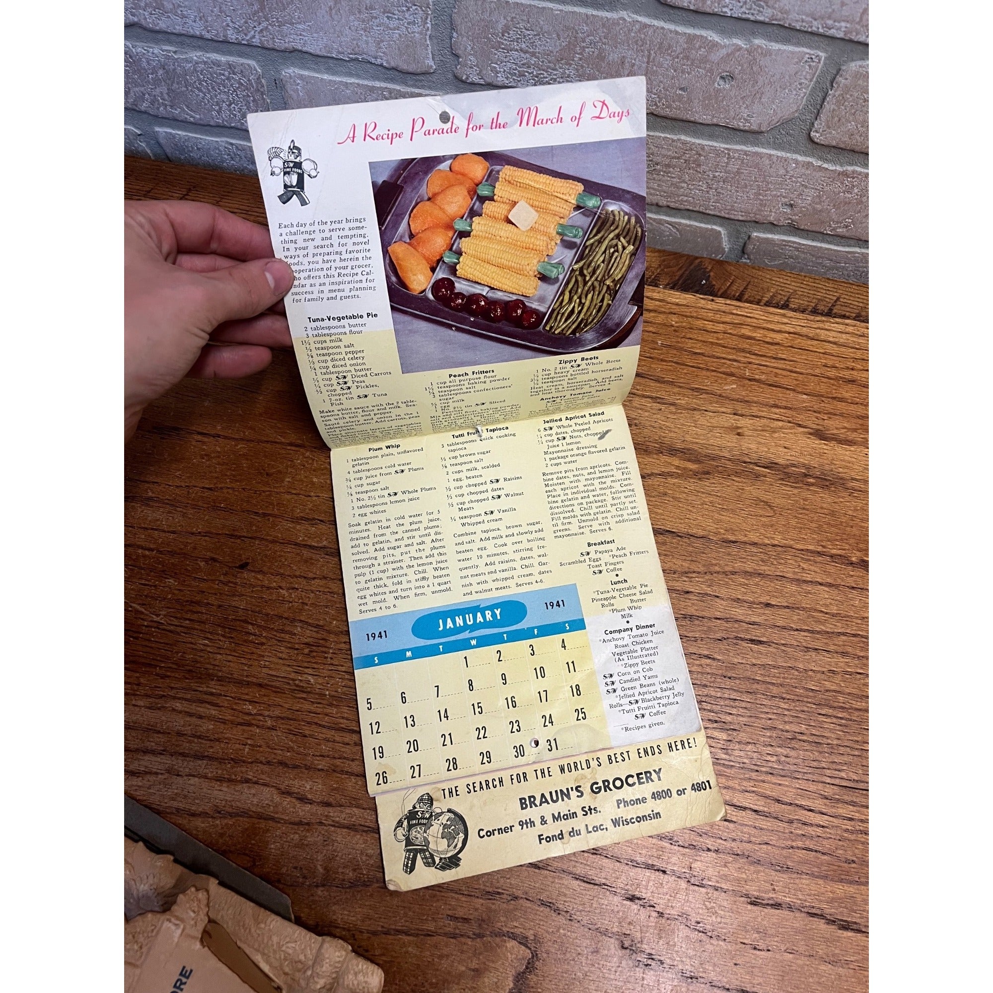 Vintage 1941 Braun's Grocery Advertising Calendar Sign Fond du Lac Wis WI