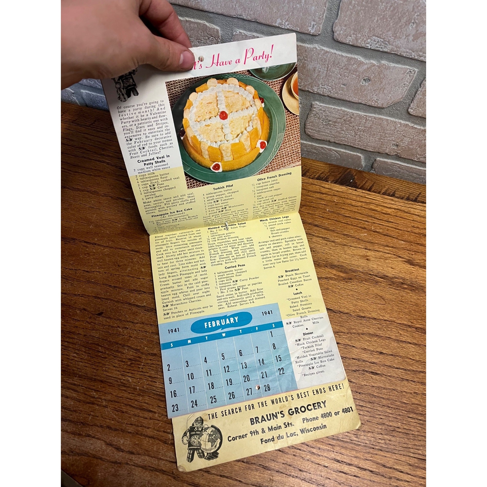 Vintage 1941 Braun's Grocery Advertising Calendar Sign Fond du Lac Wis WI