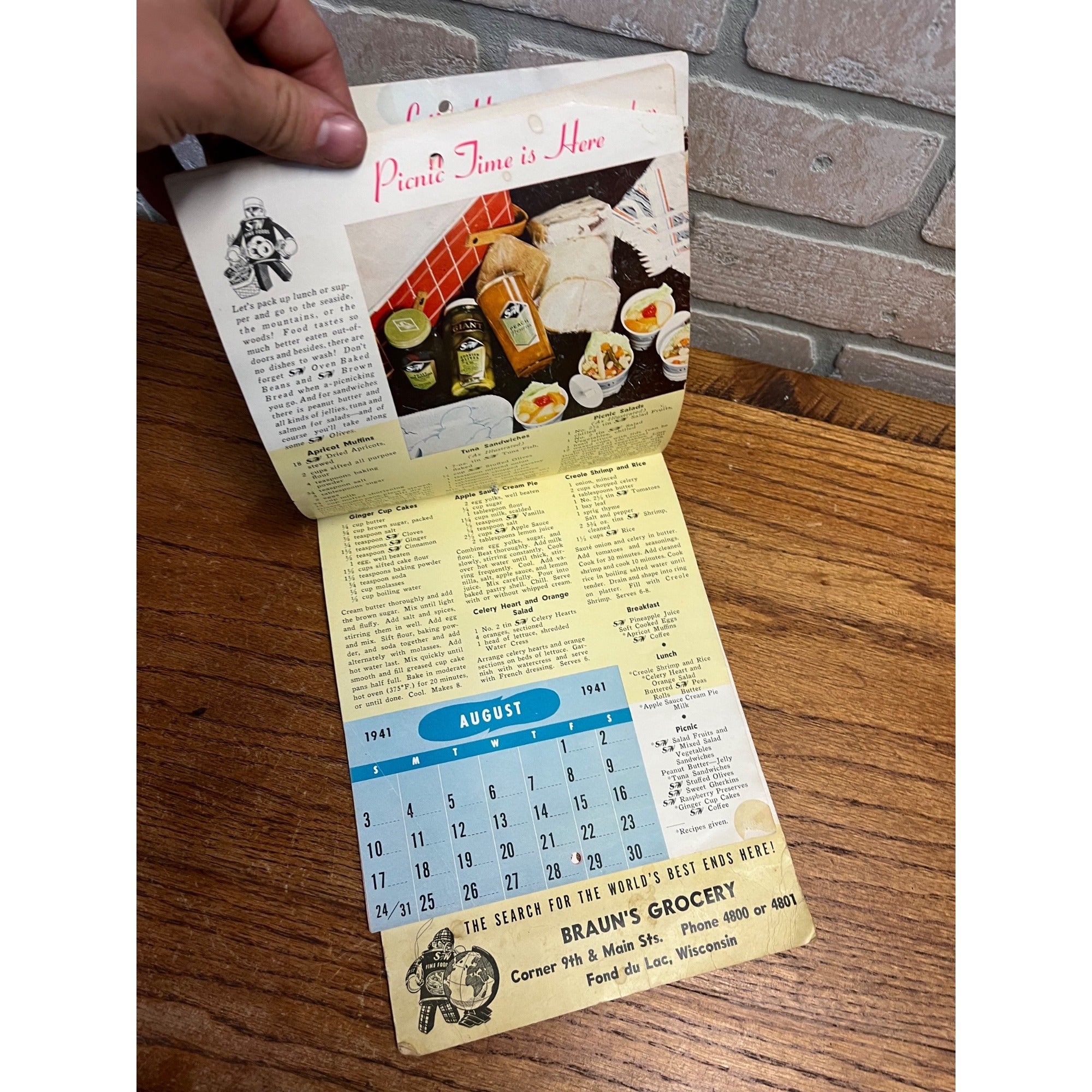 Vintage 1941 Braun's Grocery Advertising Calendar Sign Fond du Lac Wis WI