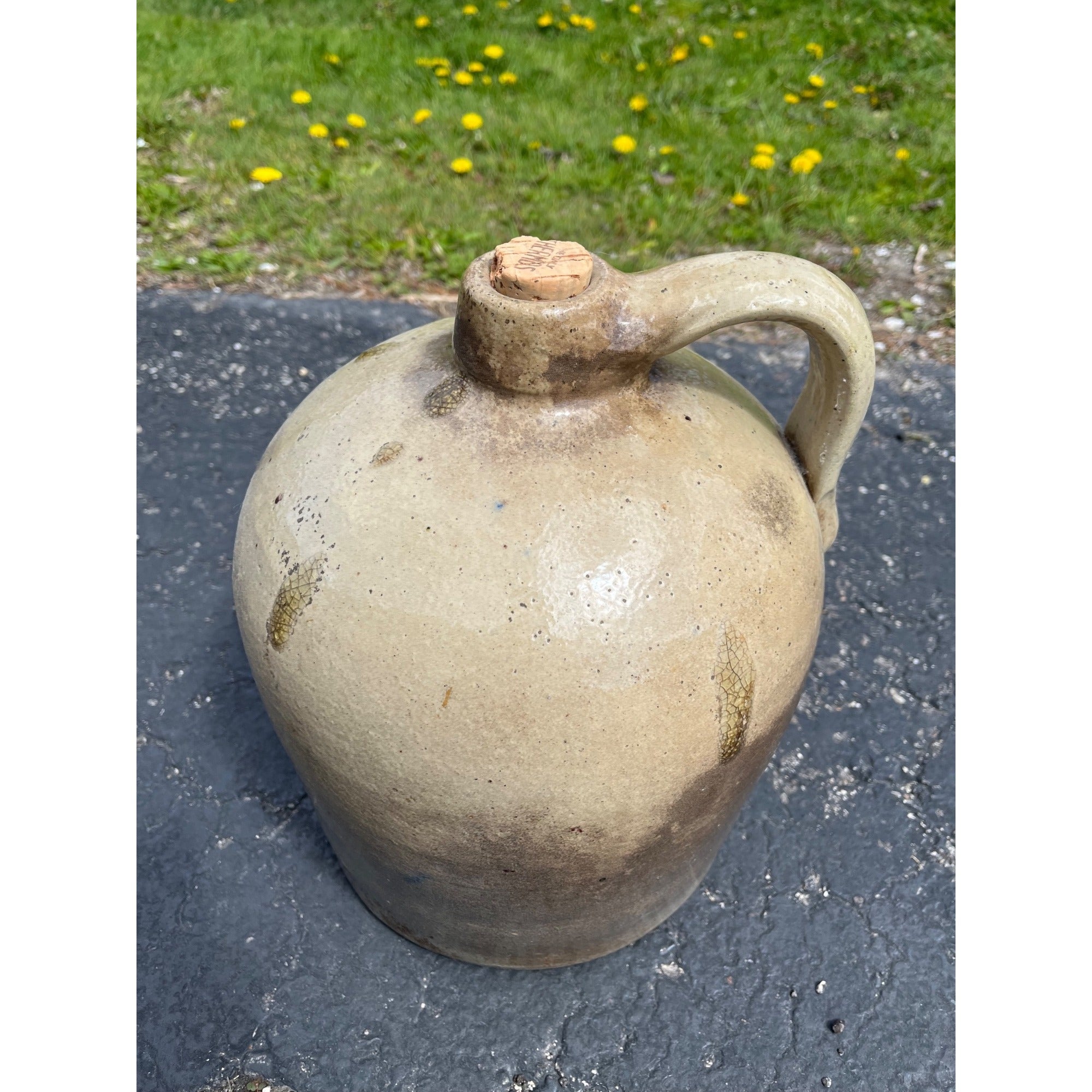 Primitive 19th c. Salt Glazed Stoneware Jug E.S. & B Cobalt Newbrighton PA 2 Gal
