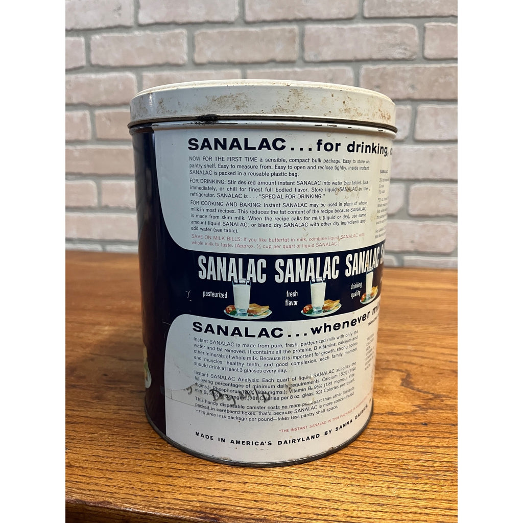 Vintage Sanalac Nonfat Dry Milk 5 lb Metal Tin Can Empty Advertising  Madison WI