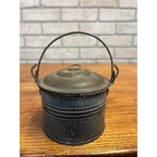 Antique Primitive Gray Enamel Graniteware Lidded Berry Bucket / Berry Pail / Farmhouse Decor, Miniature