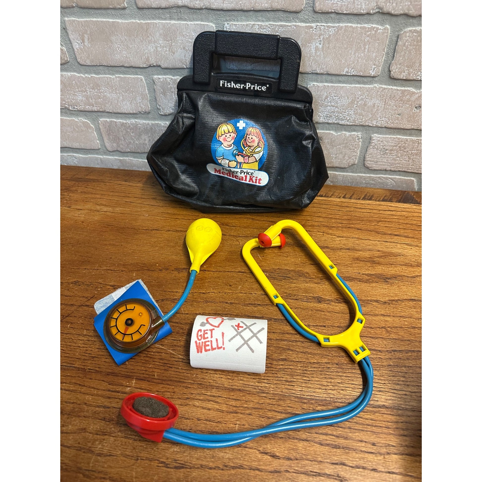Vintage Fisher Price Medical Kit Bag Play Doctor Toy w/ Equipment