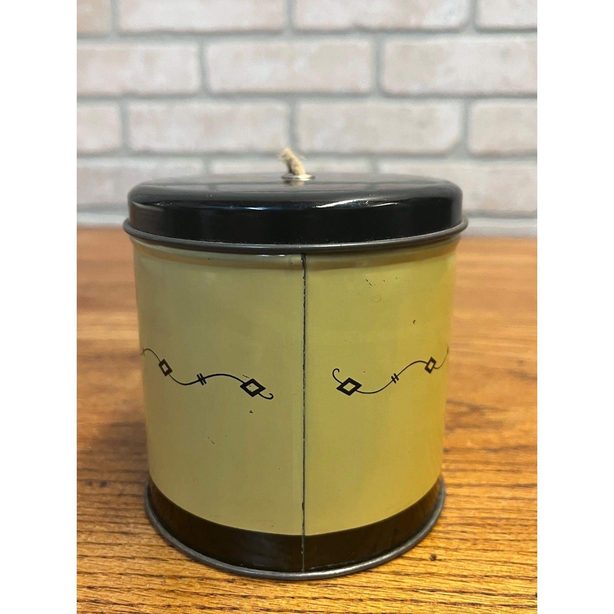 Vintage String, Yarn or Twine Holder Tin With Dispensing Lid Woman and Cat Silhouette Sewing Notions Cottagecore