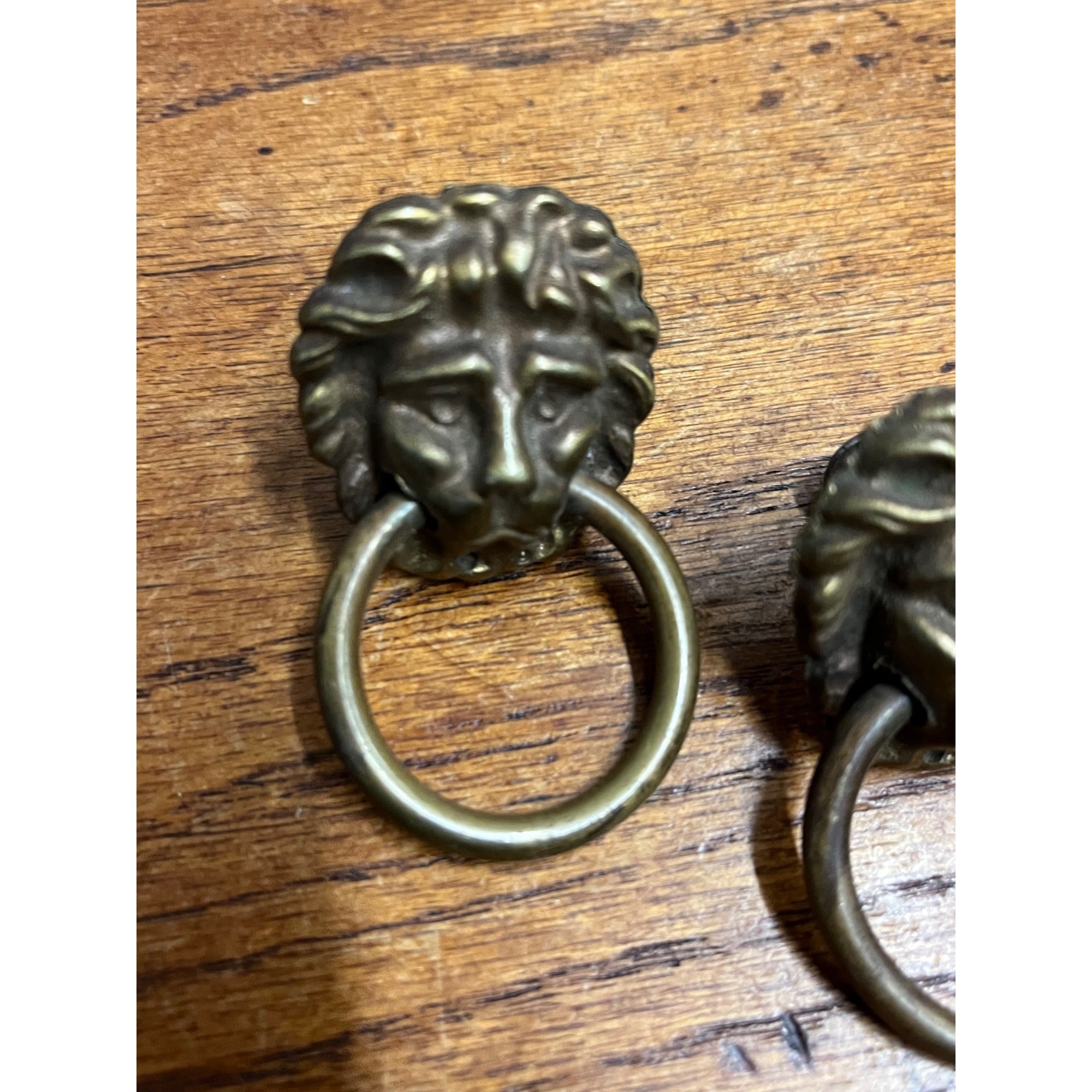 Vintage Brass Lion Head Dresser Chest Drawer Cabinet Ring Pull Pair Salvage