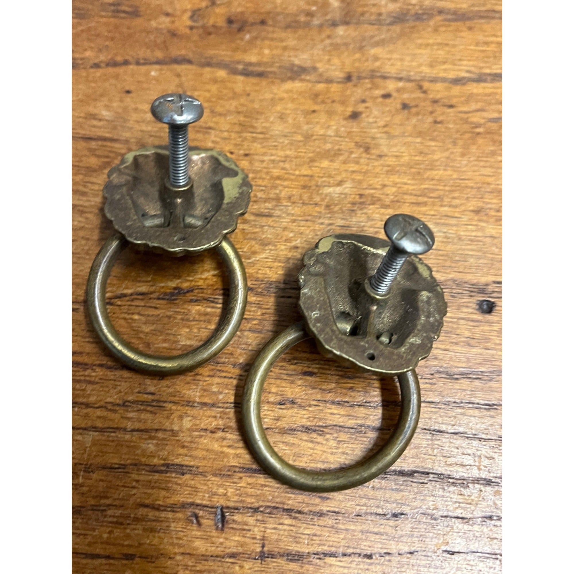 Vintage Brass Lion Head Dresser Chest Drawer Cabinet Ring Pull Pair Salvage
