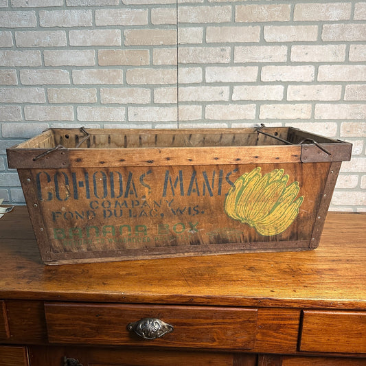 Vintage Banana Crate Fond du lac Wis Advertising Wooden Box Shipping Produce