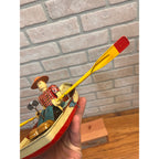 RARE Vintage 1950s Tin Litho Windup Row Rowing Boat Japan Momoya / Nikko w/ Box