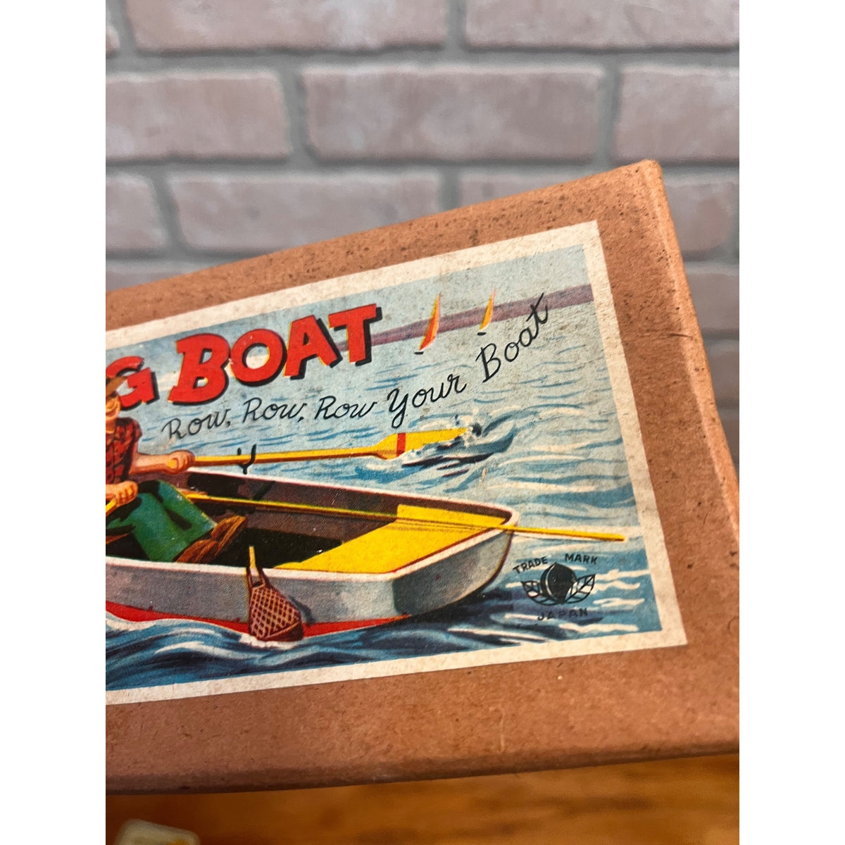 RARE Vintage 1950s Tin Litho Windup Row Rowing Boat Japan Momoya / Nikko w/ Box