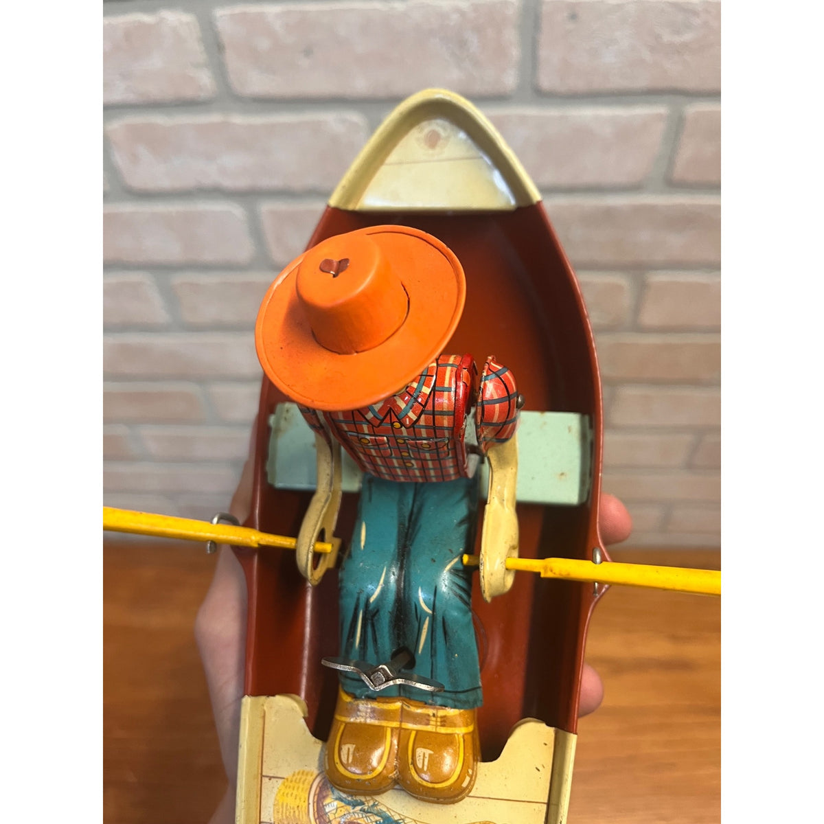 RARE Vintage 1950s Tin Litho Windup Row Rowing Boat Japan Momoya / Nikko w/ Box