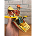 RARE Vintage 1950s Tin Litho Windup Row Rowing Boat Japan Momoya / Nikko w/ Box
