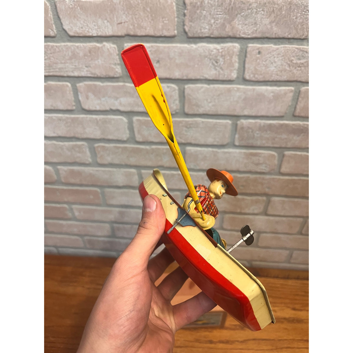 RARE Vintage 1950s Tin Litho Windup Row Rowing Boat Japan Momoya / Nikko w/ Box