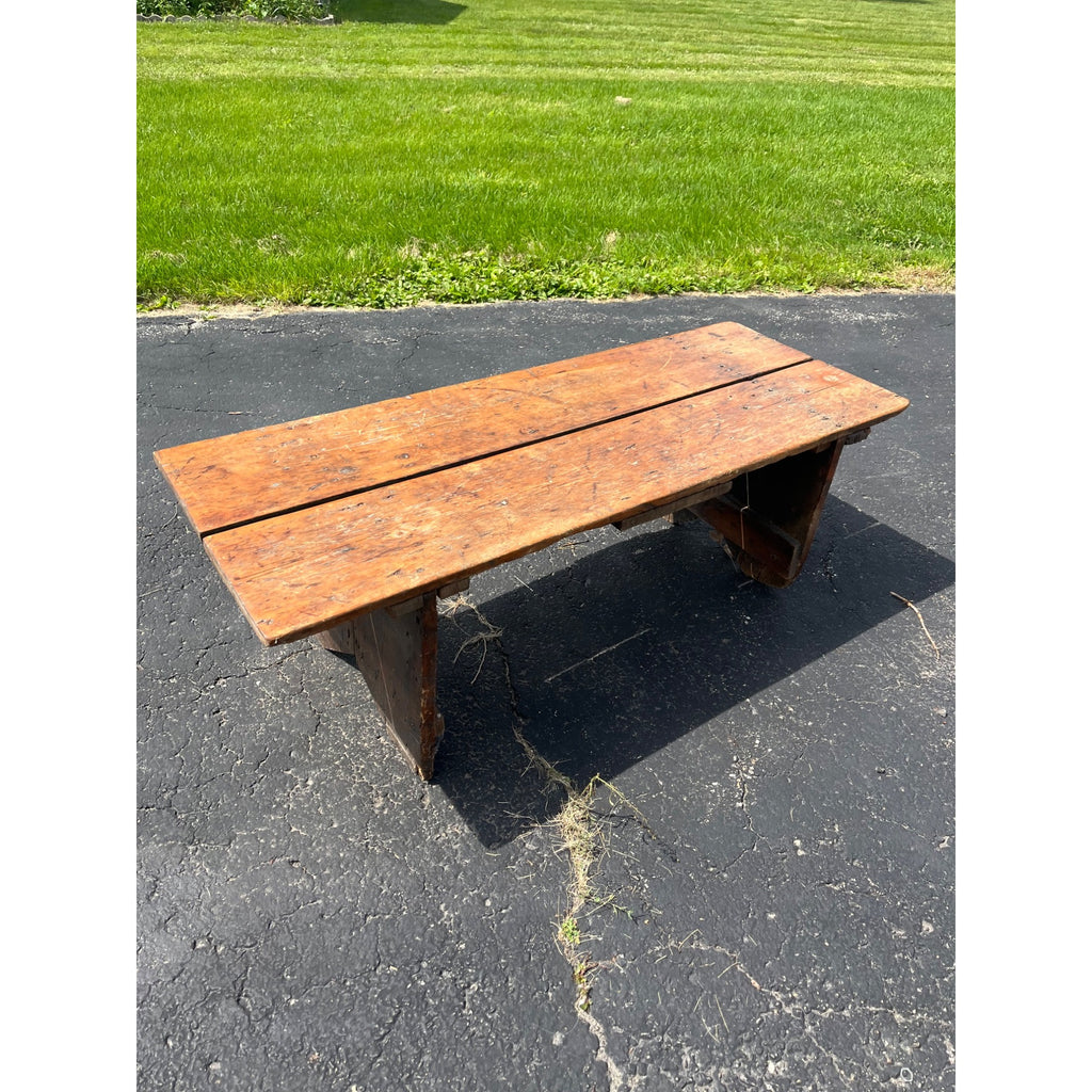 Antique Primitive Wooden Wide Bench Plant Stand Worn
