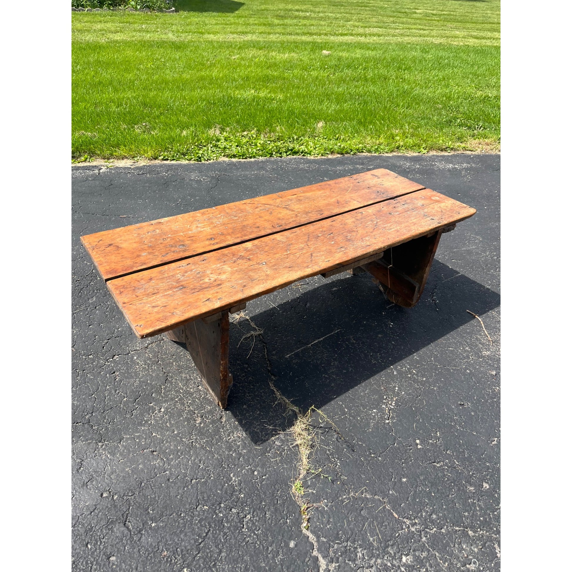 Antique Primitive Wooden Wide Bench Plant Stand Worn