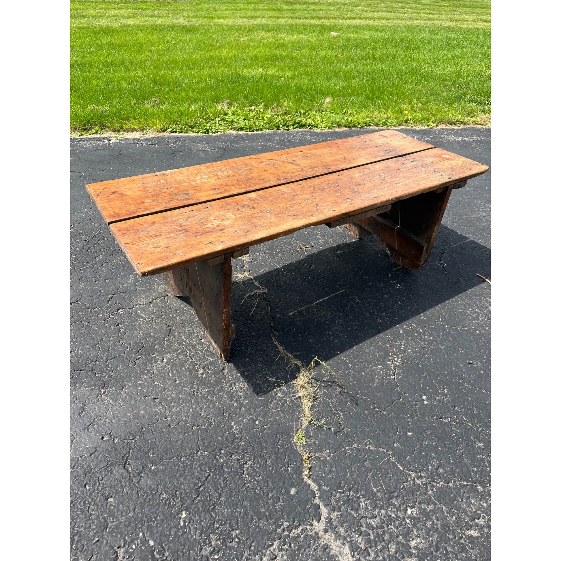 Antique Primitive Wooden Wide Bench Plant Stand Worn