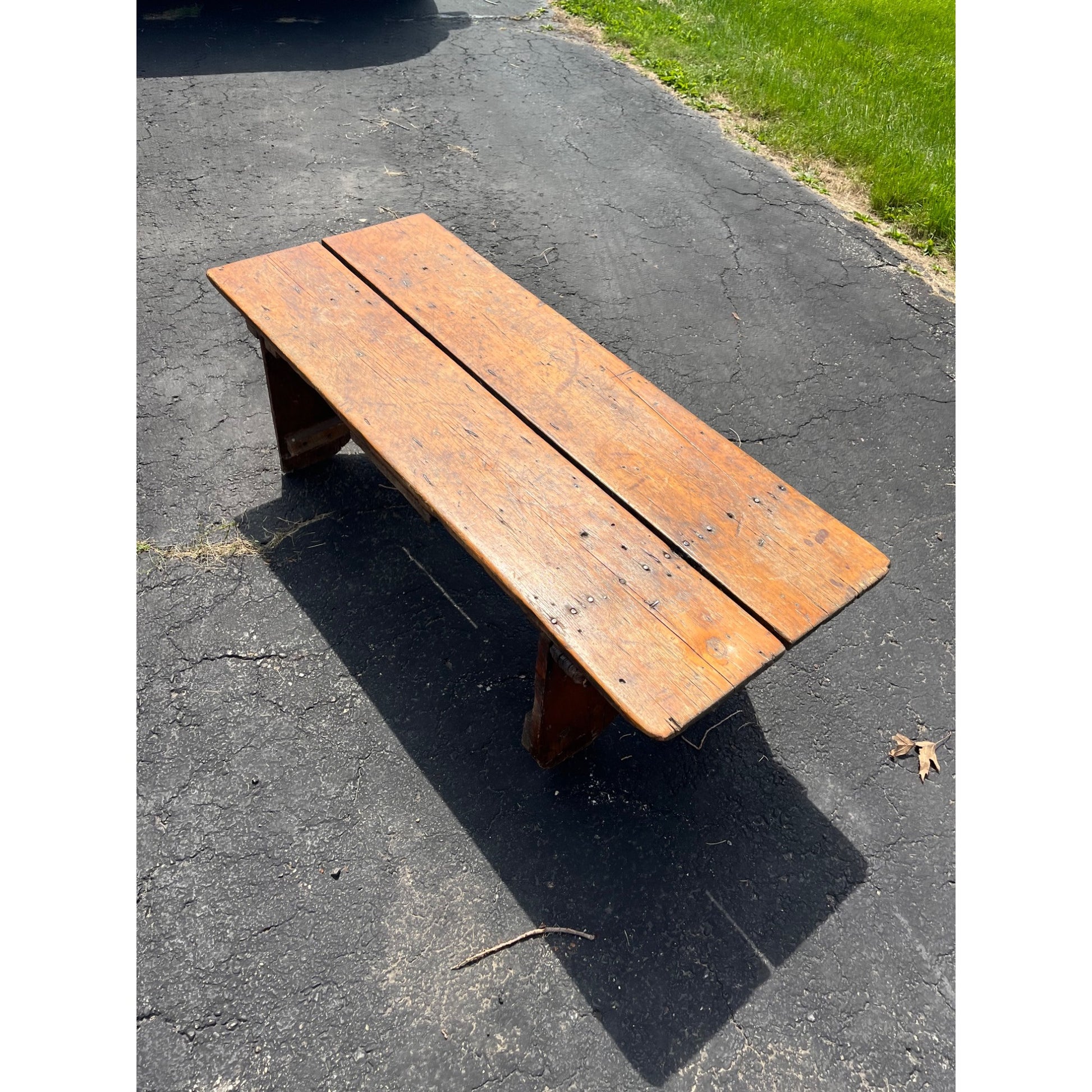 Antique Primitive Wooden Wide Bench Plant Stand Worn